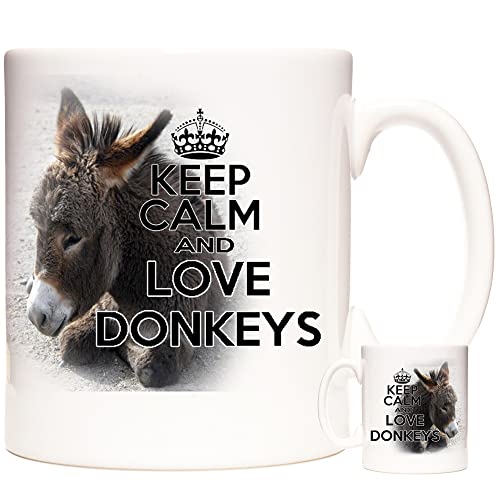 Tasse mit Eselmotiv, Aufschrift "Keep Calm and Love Donkeys", 325 ml, Keramik, Geschenk für Esel von KAZMUGZ