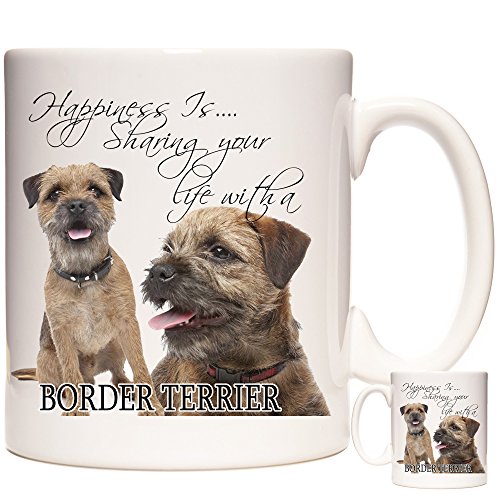 Tasse mit Border Terrier-Motiv "Happiness is Sharing Your Life with A Border Terrier", 325 ml, Tasse aus Keramik, Geschenk für Border Terrier, Mütter und Väter von KAZMUGZ