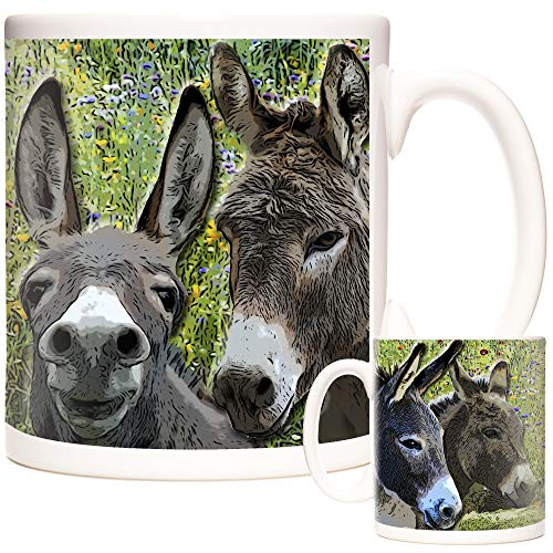 Tasse mit Esel-Motiv, Motiv: Esel und wilde Blumenwiese, Keramik-Geschenktasse Tiere der Welt, Donley Kaffeetasse oder Teetasse von KAZMUGZ