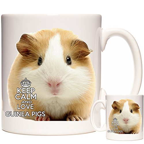 Tasse mit Meerschweinchen-Motiv, Keramik, Aufschrift "Keep Calm and Love Guinea Pigs", passende Geschenke erhältlich von KAZMUGZ