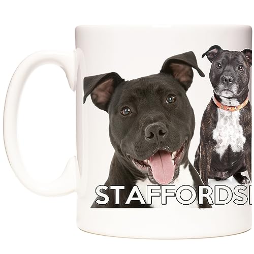 Tasse mit Staffordshire Bull Terrier, Keramik, Geschenktasse Mikrowellen- und spülmaschinenfest, von KAZMUGZ