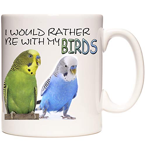Tasse mit Wellensittich-Motiv, I would Rather Be with My Birds, Keramiktasse mit süßen Wellensittiche von KAZMUGZ