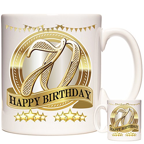 Tasse mit Aufschrift "Happy 70th Birthday", 325 ml, Keramiktasse für jemanden, der seinen 70. Geburtstag feiert, Geschenk zum 70. Geburtstag, Geschenk für Damen und Herren von KAZMUGZ