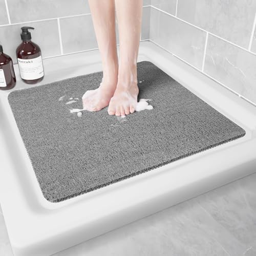 Quadratische rutschfeste Duschmatte Anti-Schimmel: 60x60 cm Badematte, weiche Komfort-PVC-Luffa-Badewannenmatte mit Abfluss für die Dusche und nasse Bereiche, schnelltrocknend von KAZOLEN