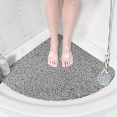 Eck-Duschmatte rutschfest: Anti-Schimmel-Badematte – 80 x 80 cm Luffa-Duschmatten für Innendusche – rutschfeste Badematte für Innenbadewanne beige Quadrant Duschmatte für ältere Menschen Sektor von KAZOLEN