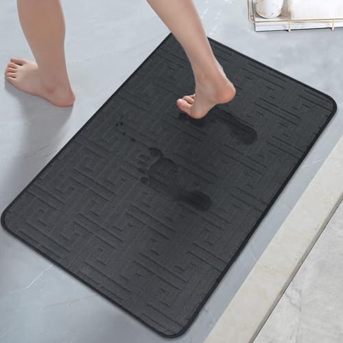 KAZOLEN rutschfeste Badematte Absorbierende Badezimmerteppich Waschbar: 43 x 75 cm schnelltrocknende Badteppich Badvorleger Duschvorleger für Badewanne, Duschraum und Badezimmer, Toilette, Dunkelgrau von KAZOLEN