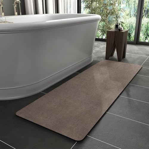 KAZOLEN rutschfeste Badematte Super Absorbierende Badezimmerteppich: dünn 40 x 120 cm Waschbar schnelltrocknende Badvorleger Duschvorleger für Dusche, Badewannen und Badezimmer, Toilette, braun von KAZOLEN