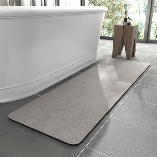 KAZOLEN rutschfeste Badematte Super Absorbierende Badezimmerteppich: dünn 40 x 120 cm Waschbar schnelltrocknende Badvorleger Duschvorleger für Dusche, Badewannen und Badezimmer, Toilette, grau von KAZOLEN