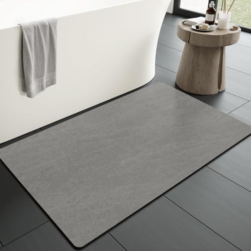 KAZOLEN rutschfeste Badematte Super Absorbierende Badezimmerteppich: dünn 43 x 70 cm Waschbar schnelltrocknende Badvorleger Duschvorleger für Dusche, Badewannen und Badezimmer, Toilette, grau von KAZOLEN