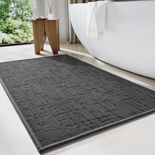 Rutschfeste Badematte Waschbar Schwarz Badezimmerteppich: 40 x 60 cm Schnelltrocknend Badteppich - Saugfähige Badvorleger - Weich Duschvorleger für Badezimmer und Badewannen Badematten Badmatte von KAZOLEN