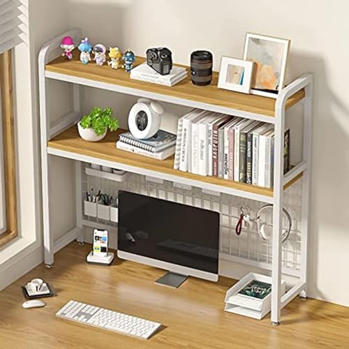 KAZUP Desktop-Bücherregal, Desktop-Bücherregal, Desktop-Bücherregal aus Metall, Holz-Desktop-Bücherregal, 2-stufiges Regal (Farbe: Weiß, Größe: 75 x 20 x 98 cm) von KAZUP