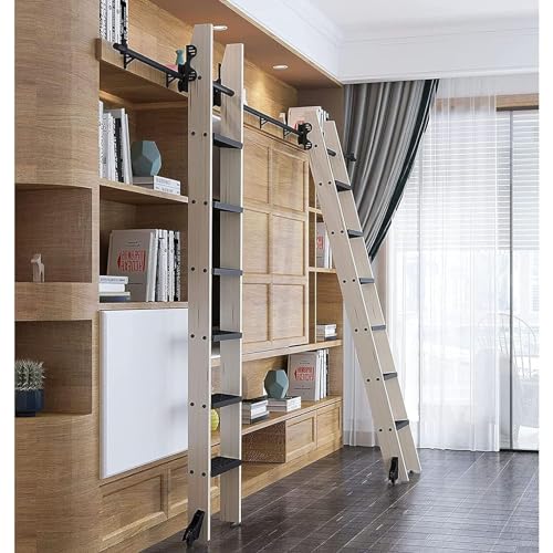 KAZUP Tensible Rolling Ladder Hardware Sliding Library Ladder Track Kit, Rustikales schwarzes Rundrohr Mobiles Leiterschienen-/Schienensystem mit Bremsrädern an der Unterseite (ohne Leiter) (Größe von KAZUP