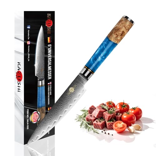 KAZUSHI Kochmesser Allzweckmesser 12.5cm, hochwertiges profi Küchenmesser mit Holzgriffe aus Harz Gemüsemesser universal allzweck Messer klein scharfe Klinge KAZUSHI Kochmesser Allzweckmesser 12.5cm, hochwertiges profi Küchenmesser mit Holzgriffe aus Harz Gemüsemesser universal allzweck Messer klein scharfe Klinge von KAZUSHI