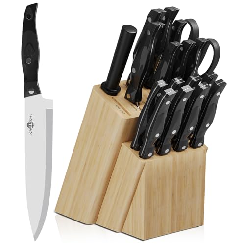 Messerblock Set, 19-teiliges Messerset mit Messerblock und integriertem Messerschärfer, Edelstahl Kochmesser Set, Profi Küchenmesserset mit Wetzstahl, Küchenset, Messerset mit Block,Messer Set Messerblock Set, 19-teiliges Messerset mit Messerblock und integriertem Messerschärfer, Edelstahl Kochmesser Set, Profi Küchenmesserset mit Wetzstahl, Küchenset, Messerset mit Block,Messer Set von KAZUSHI