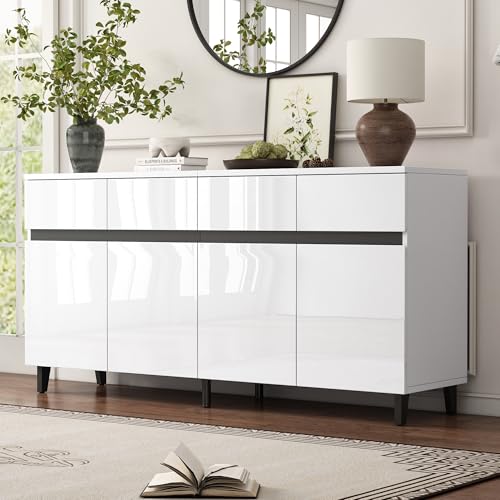 160x40x68cm Hochglanz Sideboard, Kommoden,Highboard, Schubladenkommoden mit 4 Schubladen2 Türen und höhenverstellbaren Regalböden,Hochglanz-Sideboard,Hochglanz-Unterschränke, Eckschränke,Schränke,weiß 160x40x68cm Hochglanz Sideboard, Kommoden,Highboard, Schubladenkommoden mit 4 Schubladen2 Türen und höhenverstellbaren Regalböden,Hochglanz-Sideboard,Hochglanz-Unterschränke, Eckschränke,Schränke,weiß von KAZZIO