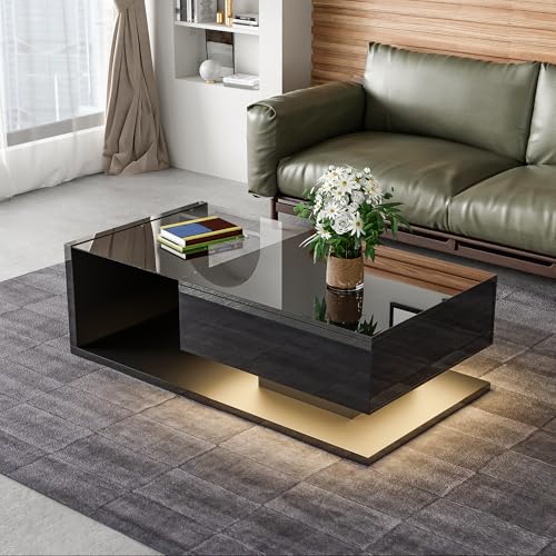 KAZZIO Couchtisch, Hochglanzschwarz. Beistelltische, Couchtische mit Glas und LED-Effekt (Schwarz) von KAZZIO