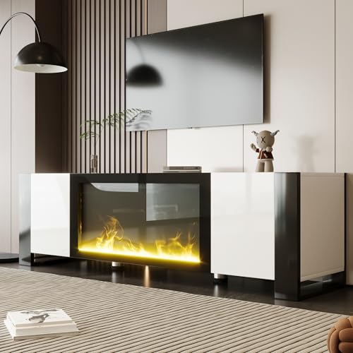 KAZZIO TV-Schrank, Lowboard mit elektrischem Kamin Flammeneffekt, Keine Heizfunktion, Hochglanz, farblich passender TV-Schrank von KAZZIO