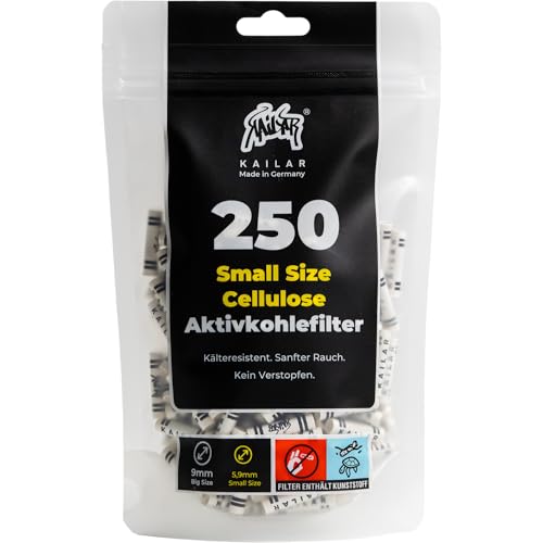 KAiLAR 250 WHITE Cellulose Aktivkohlefilter Slim (6 mm) mit veganer Aktivkohle aus Kokosnussschalen | Für ein schadstoffärmeres und sanftes Raucherlebnis ohne zu verstopfen (Kälteresistenz) von KAiLAR