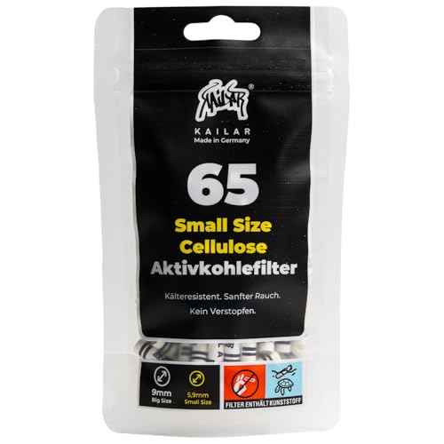 KAiLAR 65 WHITE Cellulose Aktivkohlefilter Slim (6 mm) mit veganer Aktivkohle aus Kokosnussschalen | Für ein schadstoffärmeres und sanftes Raucherlebnis von KAiLAR
