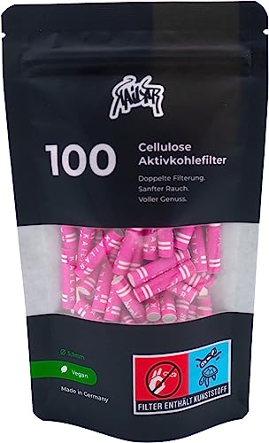 KAiLAR 100 PINK Cellulose Aktivkohlefilter Slim (6 mm) mit veganer Aktivkohle aus Kokosnussschalen | Für ein schadstoffärmeres und sanftes Raucherlebnis ohne zu verstopfen von KAiLAR