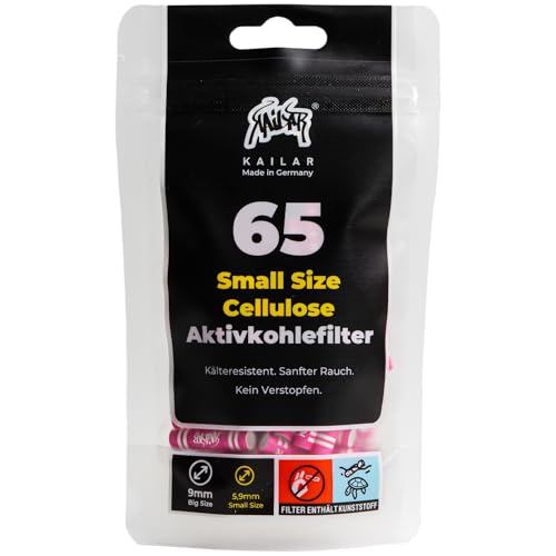 KAiLAR 65 PINK Cellulose Aktivkohlefilter Slim (6 mm) mit veganer Aktivkohle aus Kokosnussschalen | Für ein schadstoffärmeres und sanftes Raucherlebnis von KAiLAR