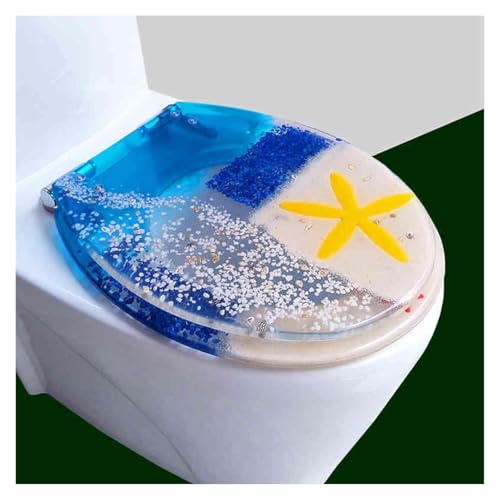 Badezimmer-Toilettensitz aus Kunstharz mit Absenkautomatik, robuster Toilettendeckel mit Kunst-3D-Effekten, geräuschloses Design, geeignet for Toiletten vom Typ U/V/O(Blue 9) von KAnduo