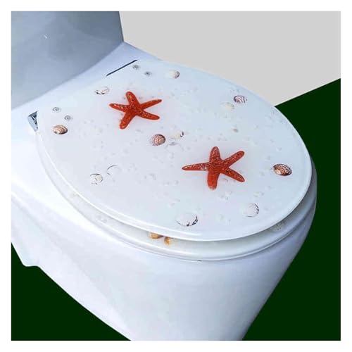 Badezimmer-Toilettensitz aus Kunstharz mit Absenkautomatik, robuster Toilettendeckel mit Kunst-3D-Effekten, geräuschloses Design, geeignet for Toiletten vom Typ U/V/O(White) von KAnduo