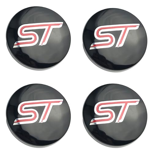 KAnduo 4 Stück Auto Radnabenkappen Radnabenabdeckung kompatibel mit für Ford ST Focus x 2 3 Kuga Fiesta Mondeo 54mm 56mm 60mm,54mm-Black-red von KAnduo