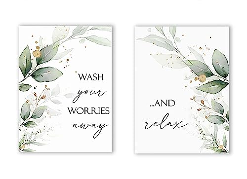 KAnduo Badezimmer-Poster, HD-Druck, Leinwandgemälde, botanische tropische Blätter, „Wash Your Worries Away And Relax“, Zitat, Wandkunst, Bild, Dekor, ohne Rahmen von KAnduo