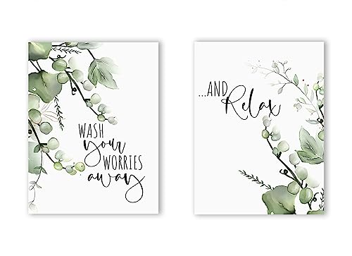 KAnduo Badezimmer-Poster, HD-Druck, Leinwandgemälde, botanische tropische Blätter, „Wash Your Worries Away And Relax“, Zitat, Wandkunst, Bild, Dekor, ohne Rahmen von KAnduo