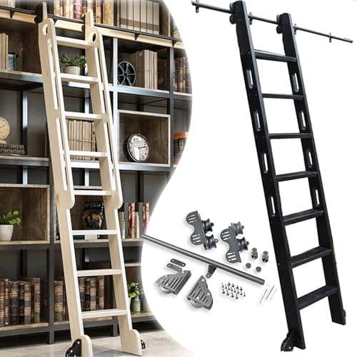 Kanduo Rollleitern Hochleistungs-Hardware-Kit for Bibliotheks-Rollleiterschienen aus Schmiedeeisen mit verschiebbarer Verlängerungs-Hängeschiene und Bodenrollen(16ft/500cm Track kit) von KAnduo