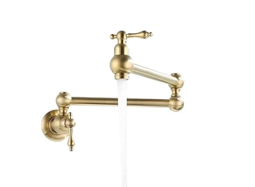 Klappbare Küchenspüle, Topffüller, Wandmontage, dehnbare Schwenkarme mit Doppelgelenk, Messing, einzelne Kaltspüle(Gold) von KAnduo