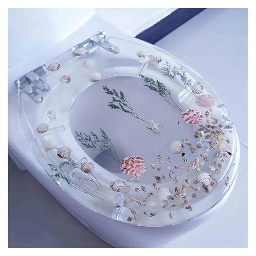 Robuster Toilettendeckel mit Kunst-3D-Effekten, Toilettensitz aus Harz for Badezimmer, Langsamer Abstieg, Starke Tragfähigkeit, Geeignet for Toiletten vom Typ U/V/O(Clear 1) von KAnduo