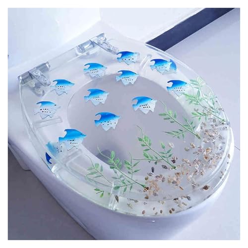 Robuster Toilettendeckel mit Kunst-3D-Effekten, Toilettensitz aus Harz for Badezimmer, Langsamer Abstieg, Starke Tragfähigkeit, Geeignet for Toiletten vom Typ U/V/O(Clear 2) von KAnduo