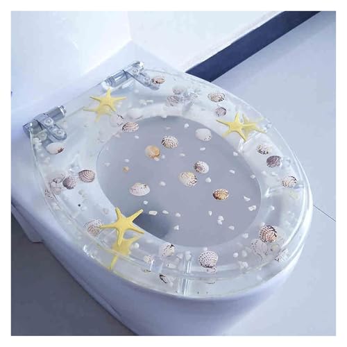 Robuster Toilettendeckel mit Kunst-3D-Effekten, Toilettensitz aus Harz for Badezimmer, Langsamer Abstieg, Starke Tragfähigkeit, Geeignet for Toiletten vom Typ U/V/O(Clear 3) von KAnduo