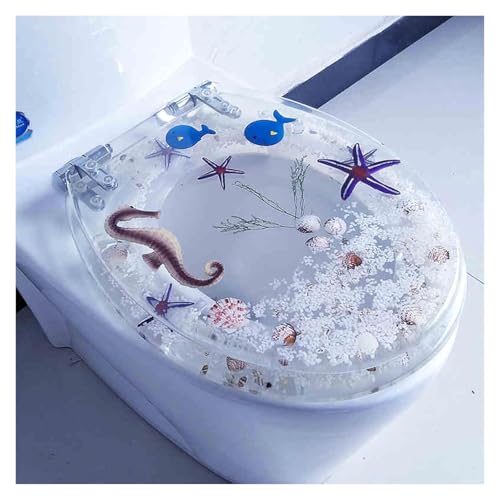 Robuster Toilettendeckel mit Kunst-3D-Effekten, Toilettensitz aus Harz for Badezimmer, Langsamer Abstieg, Starke Tragfähigkeit, Geeignet for Toiletten vom Typ U/V/O(Clear 5) von KAnduo