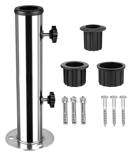 Schwerer Sonnenschirmständer, Gartenschirmständer-Set, Bodenhülse aus Edelstahl, Hochleistungs-Sonnenschirmhalter for die Terrasse(Silver) von KAnduo