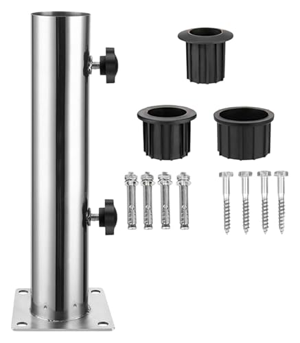Schwerer Sonnenschirmständer, Gartenschirmständer-Set, Bodenhülse aus Edelstahl, Hochleistungs-Sonnenschirmhalter for die Terrasse(Silver 1) von KAnduo