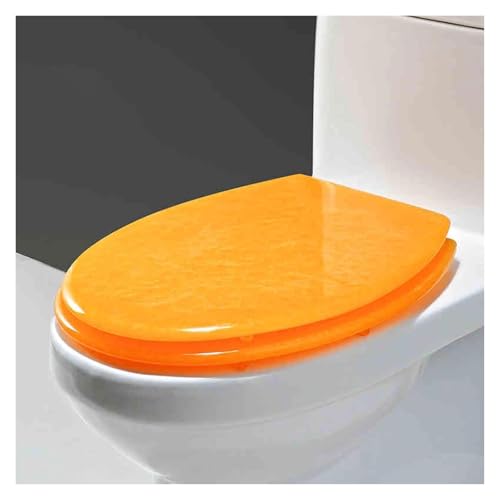 Toilettensitz aus Kunstharz mit Absenkautomatik, robuster Toilettendeckel mit Kunst-3D-Effekten, schnelle Demontage und Montage, geeignet for Toiletten vom Typ U/V/O(Orange) von KAnduo
