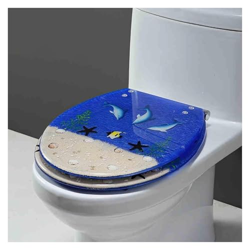 Toilettensitz mit Absenkautomatik, Toilettensitz mit Schnellverschluss, verstellbarer Toilettendeckel aus Kunstharz, stabile Scharniere mit starker Tragfähigkeit for Standardtoiletten 42 x 36 cm(Blue) von KAnduo