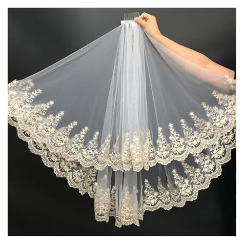 Veil for Bride，Wedding Bridal Veil，2 Tier 31.5-39.4IN Lenth Flower Bride Veil，Lace Applique Short Bride Veil with Comb(Ivory) von KAnduo