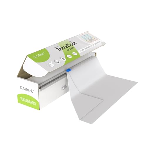 KAshack weiß Einweg Tischdecke aus Kunststoff Rolle-137 x 1000 cm Biertisch Plastik Tischdecken mit Cutter Box Rechteckige Tischabdeckung für Outdoor Partys Gartentischdecke (weiß, 137 * 1000 cm) von KAshack
