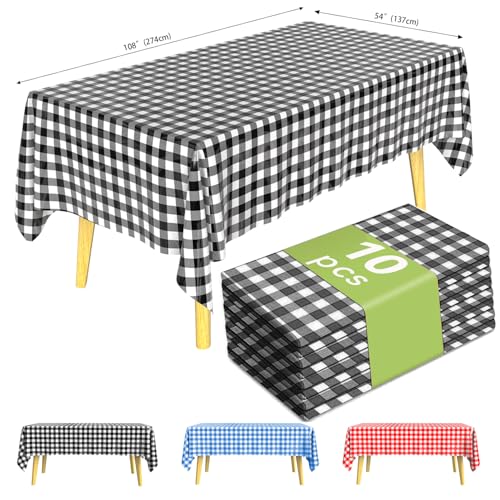 KAshack Rechteckig Kunststoff Einweg Tischdecke 10 Stück-137x274CM Outdoor Wasserdicht Parteien Biertisch Kariert Tischdecken für Picknick, Hochzeit, Gartentischdecke von KAshack