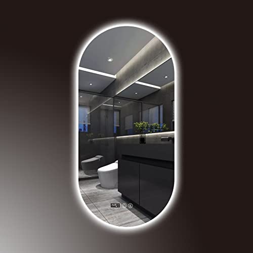 KAyziu Ovale LED-Badezimmer-Schminkspiegel, hintergrundbeleuchteter Spiegel für Badezimmer, großer moderner LED-Badezimmer-Kosmetikspiegel, 3 Farben, dimmbare Helligkeit, beschlagfrei, energiespare von KAyziu