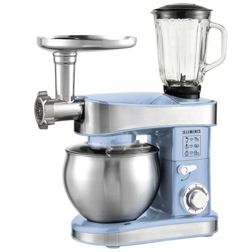 KB ELEMENTS 3-in-1 Küchenmaschine - Multifunktions Küchenmaschine - Knetmaschine - 7,5 Liter 2000W - Mit Fleischwolf, Mit Pasta set, 1,5L Mixer (Blau) von KB ELEMENTS