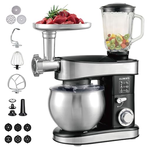 KB ELEMENTS 3-in-1 Küchenmaschine - Multifunktions Küchenmaschine - Knetmaschine - 7,5 Liter 2000W - Mit Fleischwolf, Mit Pasta set, 1,5L Mixer (Schwarz) von KB ELEMENTS