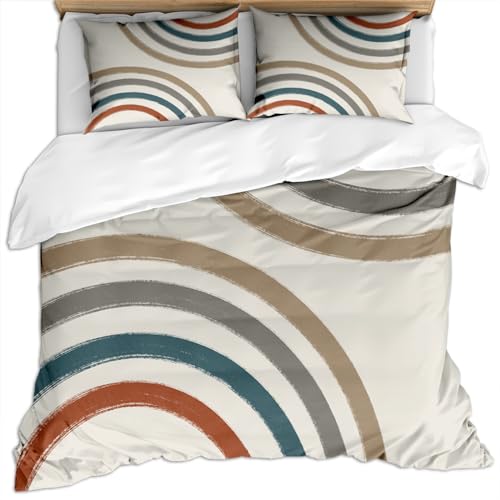 KBDQGX 3D Bunter Neutraler Farbverlaufsbogen, Einfacher Kunstregenbogen Auf Weißem Hintergrund Druck Muster Bettbezug Set 135X200Cm 3 Teilig Mikrofaser Hypoallergen Bettwäsche Set, Weiche Flauschig von KBDQGX