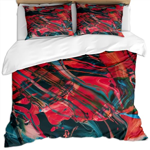 KBDQGX 3D Farbenfrohe, Moderne Und Stilvolle Wohntexturkunst Druck Muster Bettbezug Set 135X200Cm 3 Teilig Mikrofaser Hypoallergen Bettwäsche Set, Weiche Flauschige Bettbezüge Set Mit Reißverschlus von KBDQGX