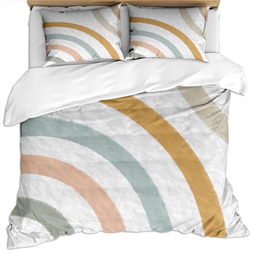 KBDQGX Bettwäsche 135X200Cm 3D Weißer Hintergrund Lichtfarbe Pinselstrich Bogen Einfache Bunte Kunst Regenbogen Druck Muster Microfaser Bettbezug Set Für Baby, 3 Teilig Weiche Flauschige Bettbezüge von KBDQGX