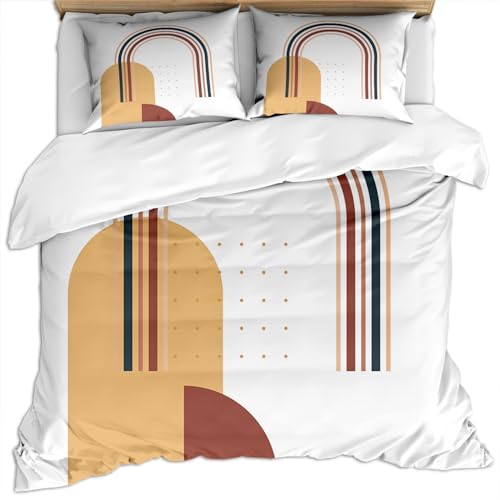 KBDQGX Bettwäsche 3D Weiße Und Gelbe Streifen Gewölbt Böhmische Minimalistische Abstrakte Geometrie Druck Muster Bettbezug Set 220X240Cm 3 Teilig Bettwäsche Set Weiche Flauschige Mikrofaser Bettdec von KBDQGX